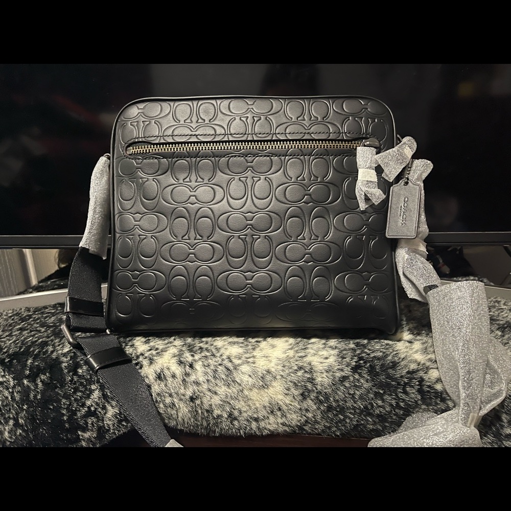 Coach Embroidered Black Lather Bag - Picture 2 of 3